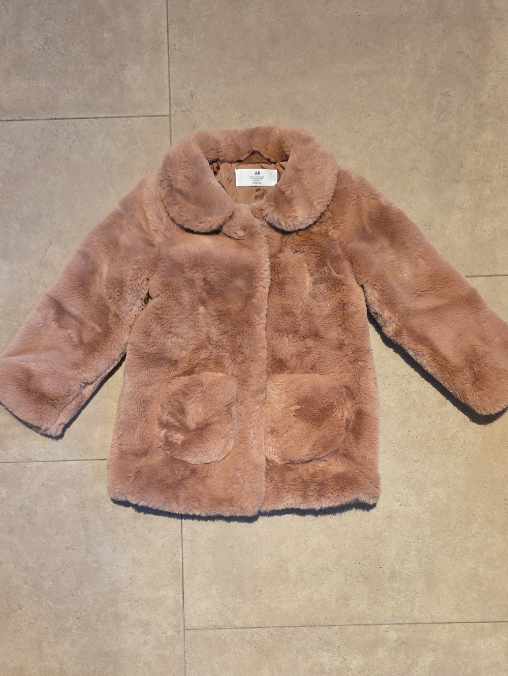 H&M Girls Faux-Fur Pea Coat - Dusty Rose Size 5T